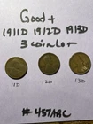 (1) 1911 D 12 D 13D  11 12 13 D Lincoln Wheat Cent Penny -- Buyer  grade #457ABC