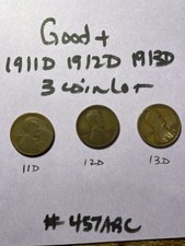 (1) 1911 D 12 D 13D 11 12 13 D Lincoln Wheat Cent Penny -- Buyer grade #457ABC