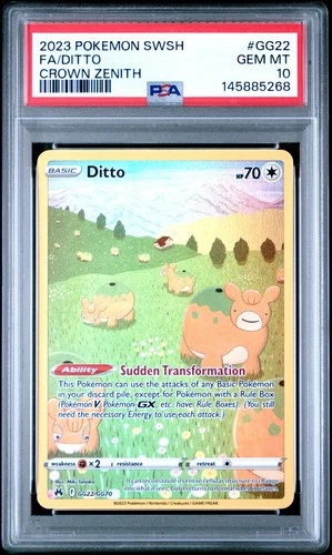 2023 POKEMON SWORD & SHIELD CROWN ZENITH #GG22 FULL ART/DITTO PSA 10
