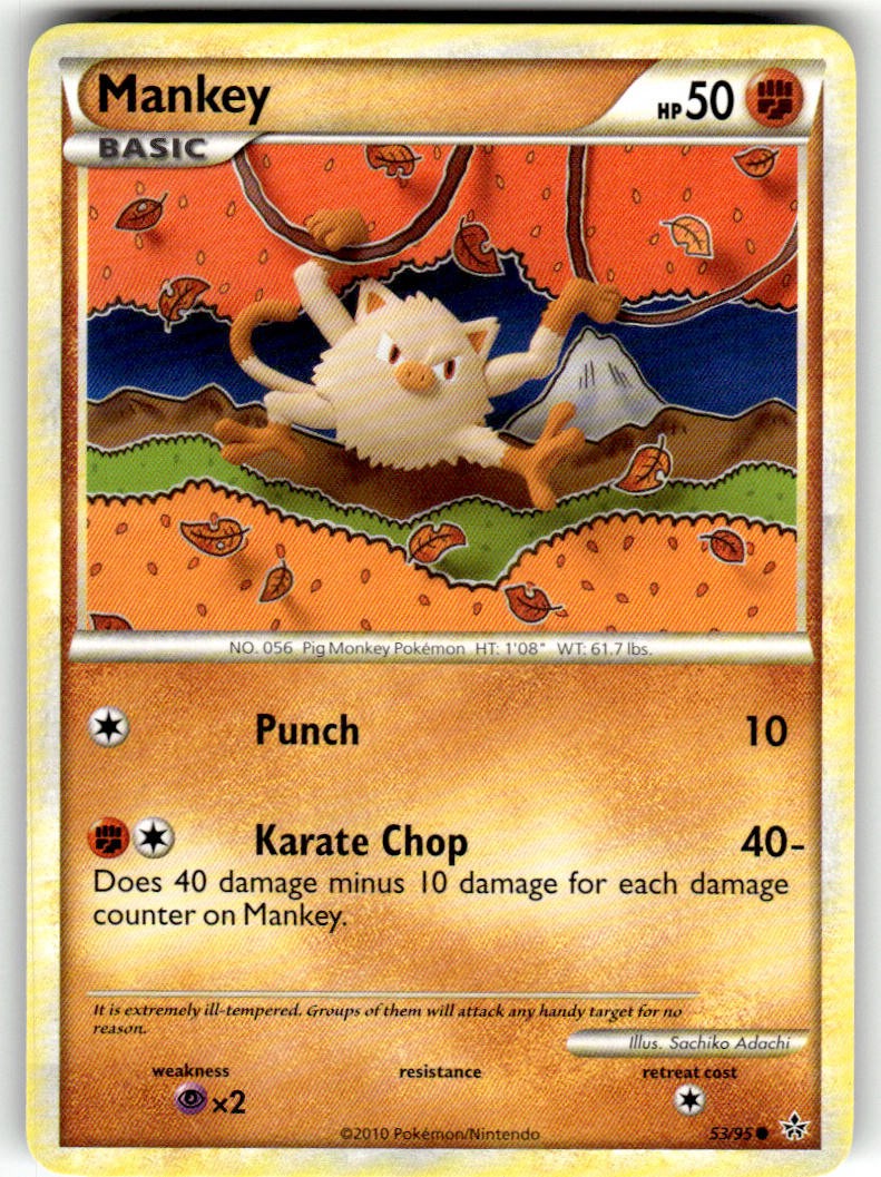 Mankey 53/95 Common HGSS Unleashed Pokemon NM