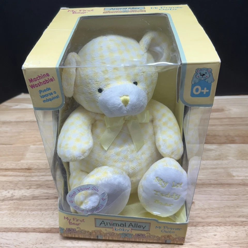 Peluche Animal Alley Soft My First Teddy Bear amarillo a cuadros bebé guardería Foto 3 de 4