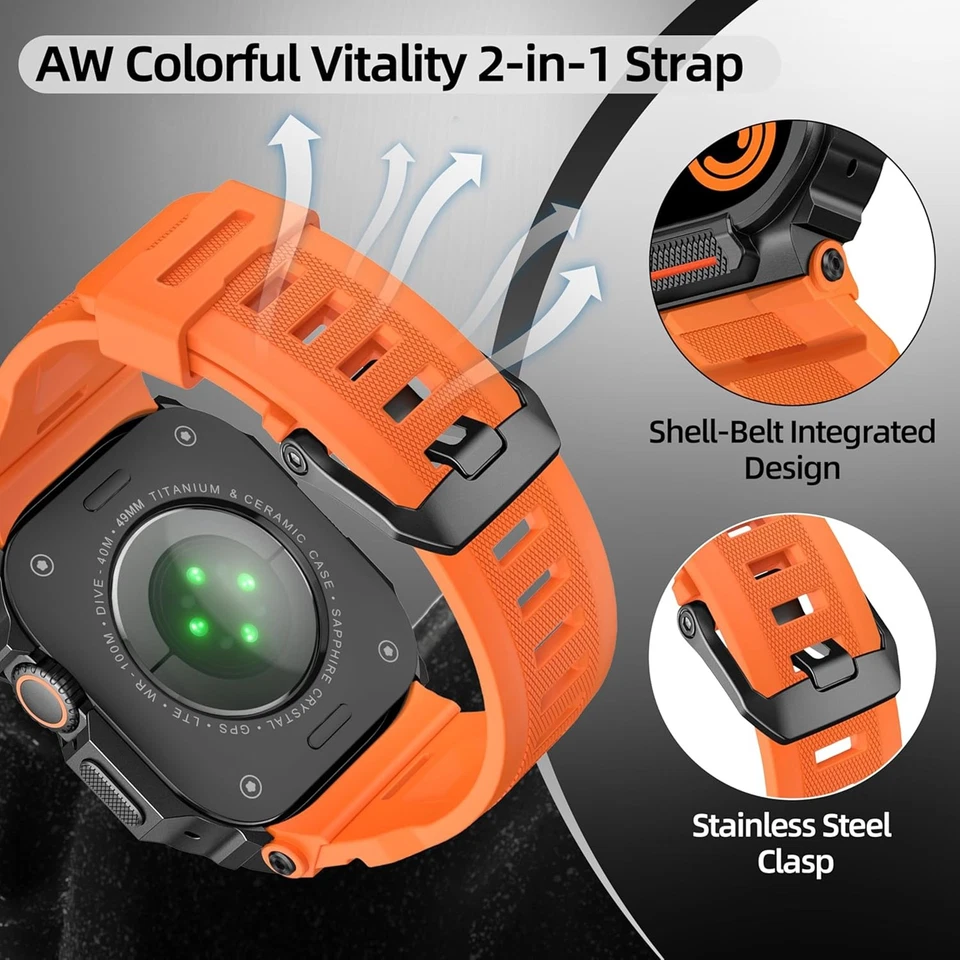 Para Apple Watch Ultra 3/2/1 49 mm Silicona Impermeable Resistente Correa Deportiva Estuche de Metal Foto 4 de 4