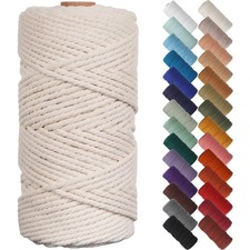 Natural Macrame Cord 3mm x 109 Yards Beige Cotton Rope for Wall Hanging Plant