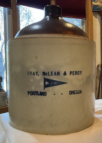 Oregon Advertising Jug One Gallon Grey McLean & Percy Turn Of Century