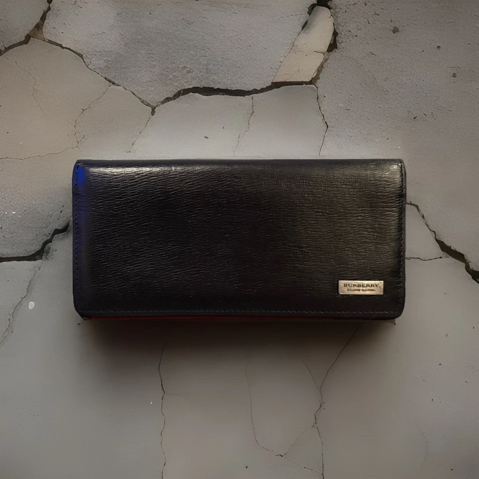RARE Burberry Black Label Continental Bifold Black Burgundy Check Leather Wallet - Image 2 of 4