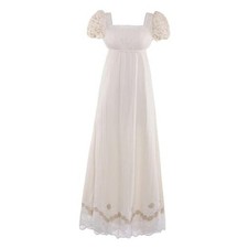 Regency Dresses for Women Luxurious Lace Empire Waist Dress Large Beige