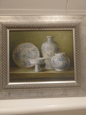 Öl auf Leinwand Stillleben Asiatisches Porzellan.