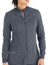 Urbane Womens Core Control Zip Front Mock Neck Scrub Jacket Grey Size XSmall