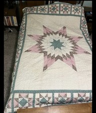 Vtg Dresden Plate Quilt Floral Star Pink Green Diamond 81x61 Handmade Patchwork