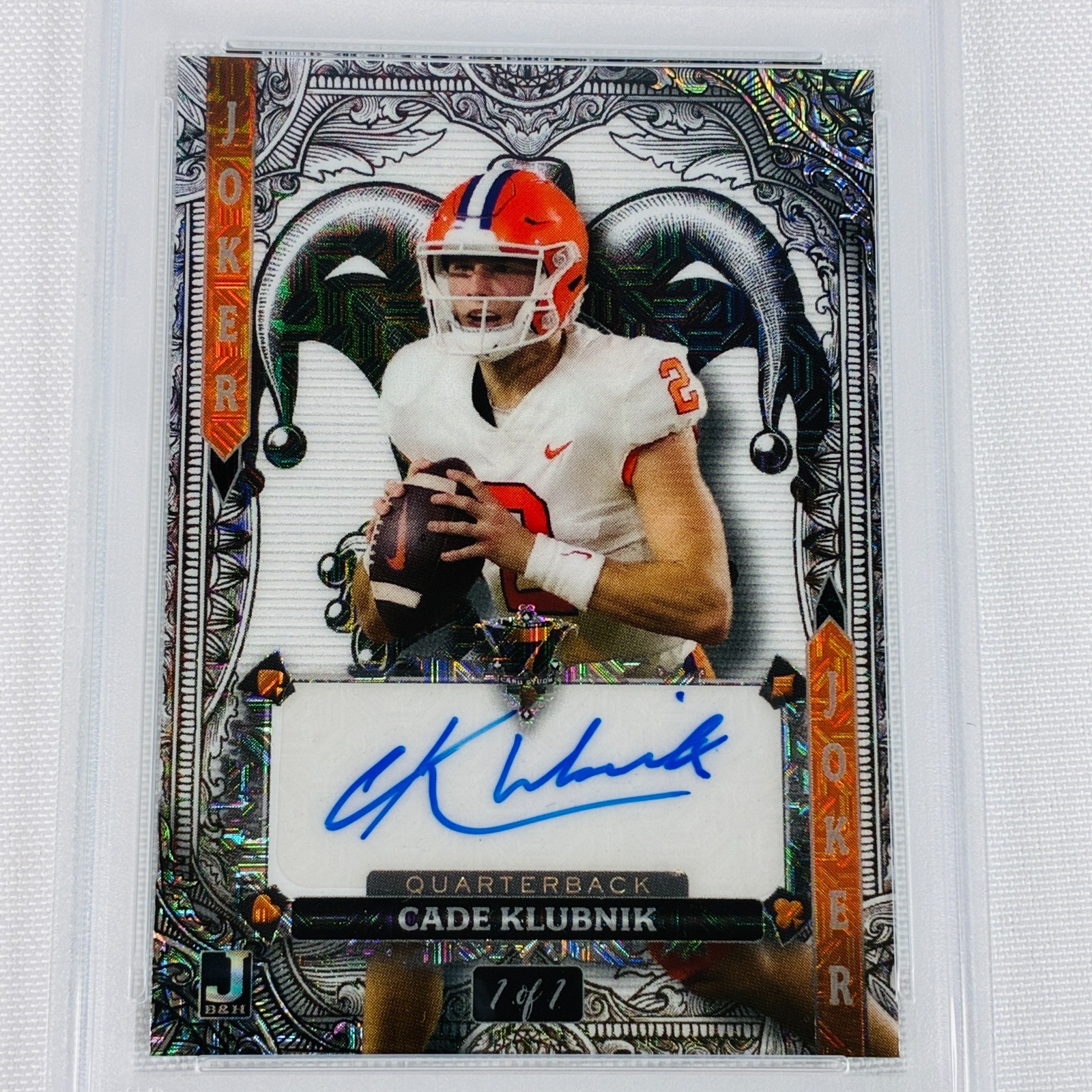 2024 Wild Card 7 Card Studs Cade Klubnik Auto Joker White Mojo Black 1/1 PSA 10 view 3