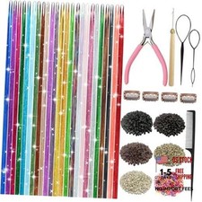 Hair Tinsel Hair Tinsel Kit, 9800 Strands Tinsel Hair Extensions 24 Colors