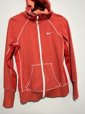 Nike Therma Fit Hoodie Sweatshirt Women Size M Orange Full Zip Pockets Logo