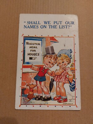 SHALL WE PUT OUR NAMES ON THE LIST? VINTAGE SEASIDE POSTCARD