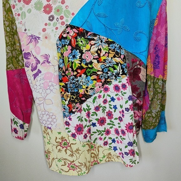 Sacred Threads Boho Patchwork Floral Button Down … - image 5