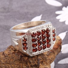 Natural Garnet Gemstone with 925 Sterling Silver Ring for Men's 54