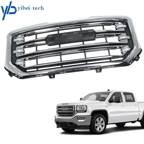 Front Upper Chrome Bumper Grille Trim For GMC Sierra 1500 2016-2019 - ABS Plastic, Horizontal Billet Style
