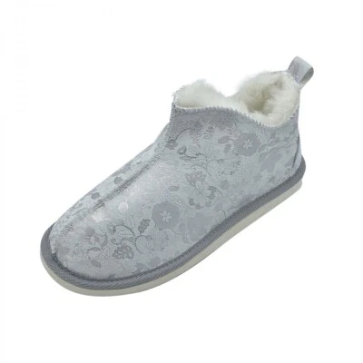 HOLLERT Damen Lammfell Hausschuhe Angel Silber Fellschuhe warme Schuhe Merino Schaffell