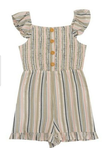 NEW Rare Editions Girls Striped Pink Taupe Gold Romper, Large 12 - Picture 1 of 6