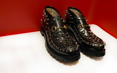 $1689.00 !! GUCCI MEN'S BLACK LEATHER HORSE BIT LOAFERS MARKED
