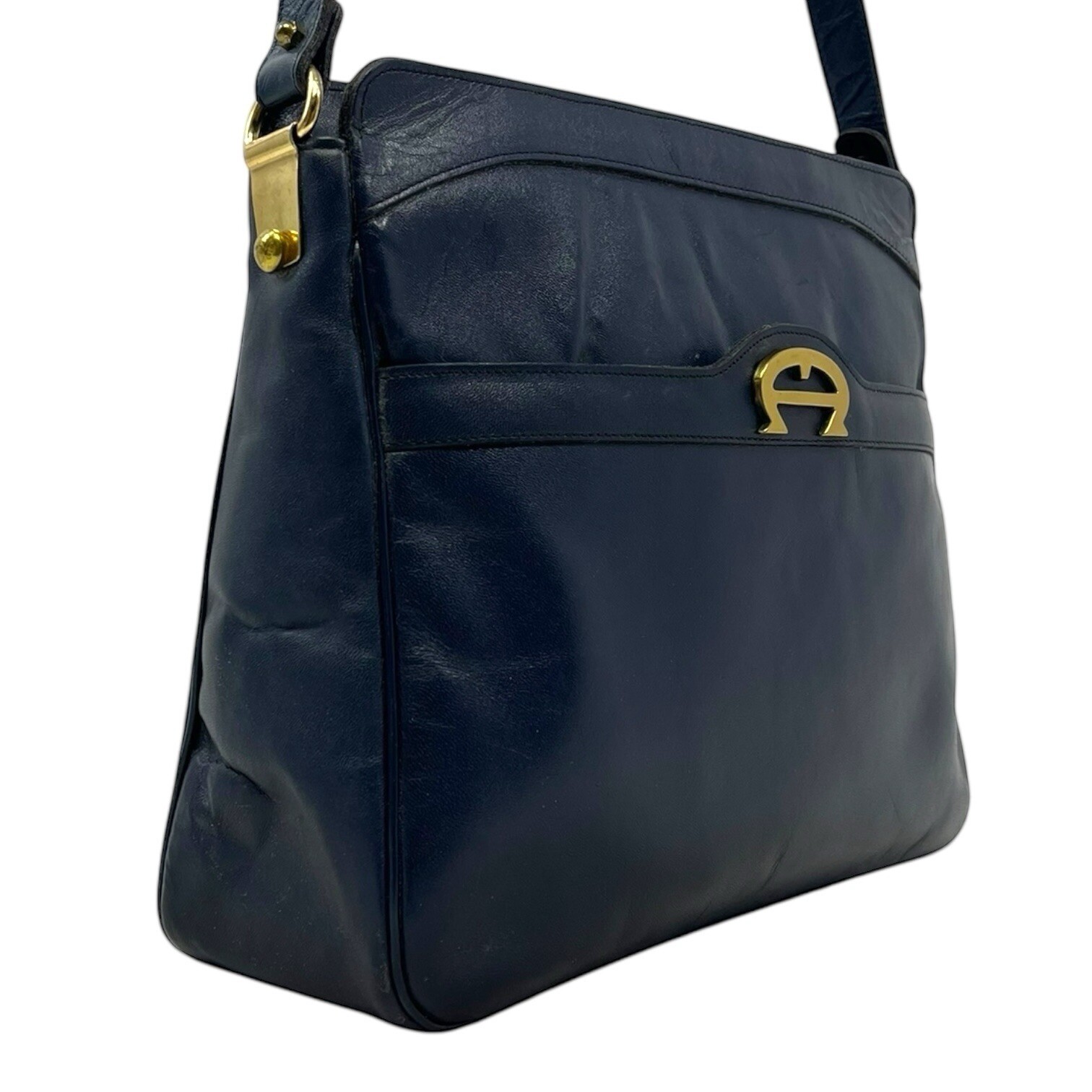 Vintage 60s 70s ETIENNE AIGNER Large Leather Satchel Bag Handbag Shoulder NAVY image 4