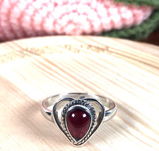 925 Sterling Silver Red Garnet Gemstone Ring-Heart -January Birthstone - Size 9