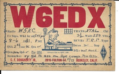 QSL 1931 Berkeley CA    radio card