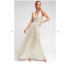 Lulus Maxi Dress Women's Small All that Shimmers Gold New Year Party Wedding