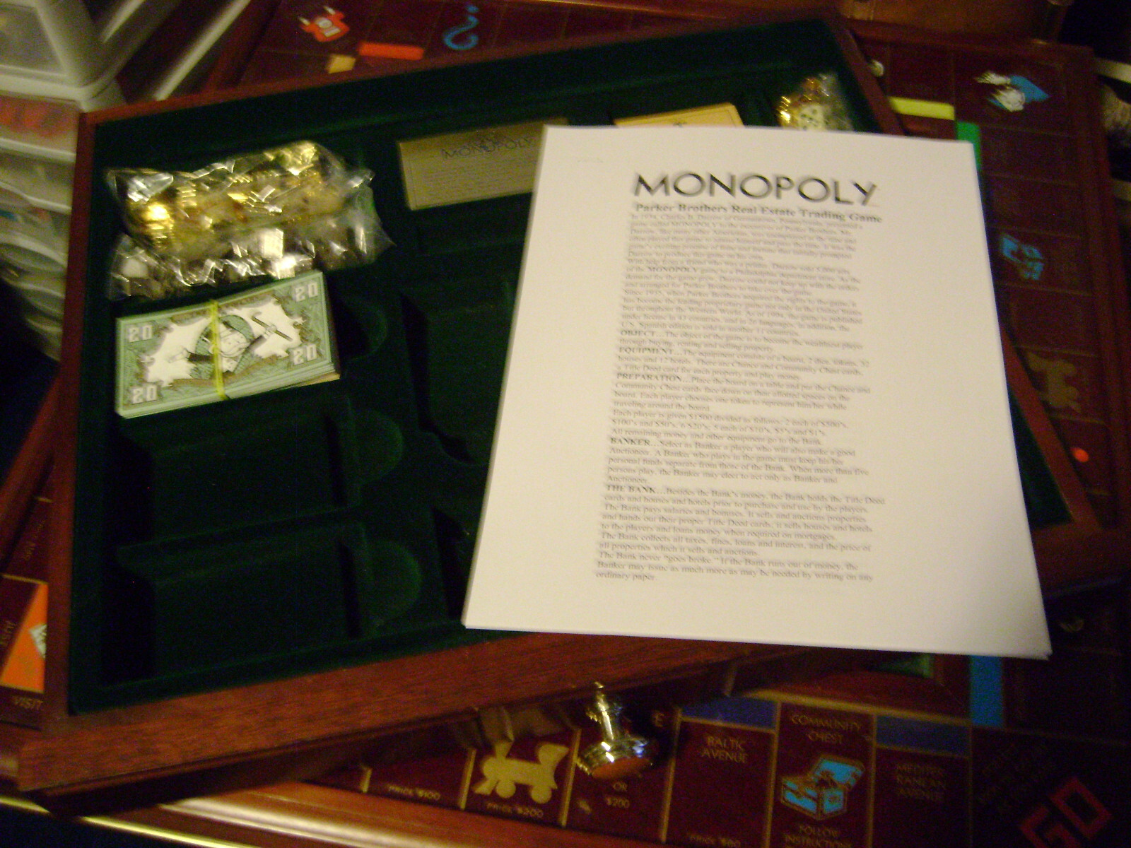 1991 FRANKLIN MINT MONOPOLY Deluxe Wood Board Game Collector's Edition
