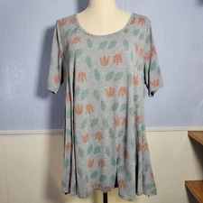 Lularoe Large Light Gray Orange Tulip Floral Print Flowy Shortsleeve Tunic Top
