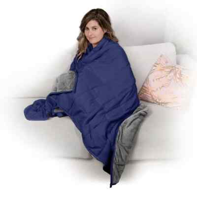 Ella Jayne Reversible Anti-Anxiety Weighted Blanket-12Lbs- Grey&Blue