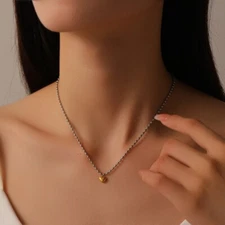 Gold Heart Pendant Necklace Silver Beaded Chain Fashion Jewellery Womens Gift UK