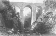 Scotland, Lanark CRAIGS CARTLAND BRIDGE OVER RIVER ~ 1835 Art Print Engraving