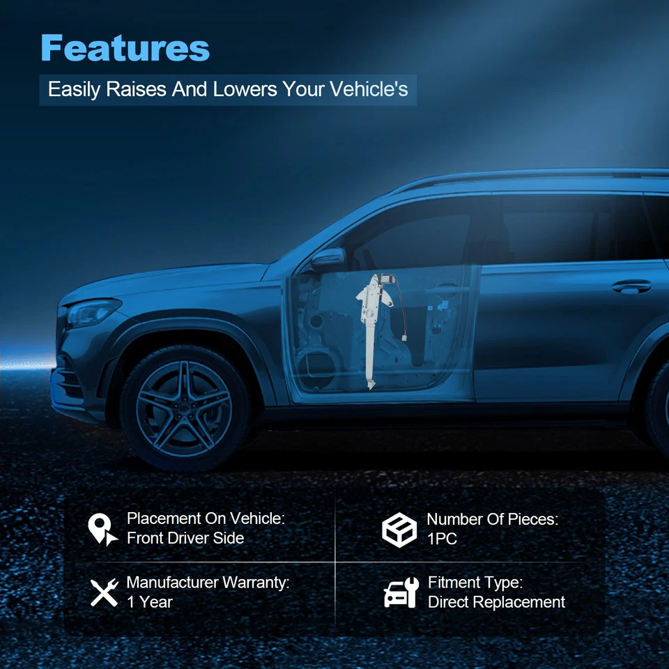 适用于福特 F Super Duty 1988 - 1996 前左 LH 侧窗调节器带电机 — 第 3/4 张图片