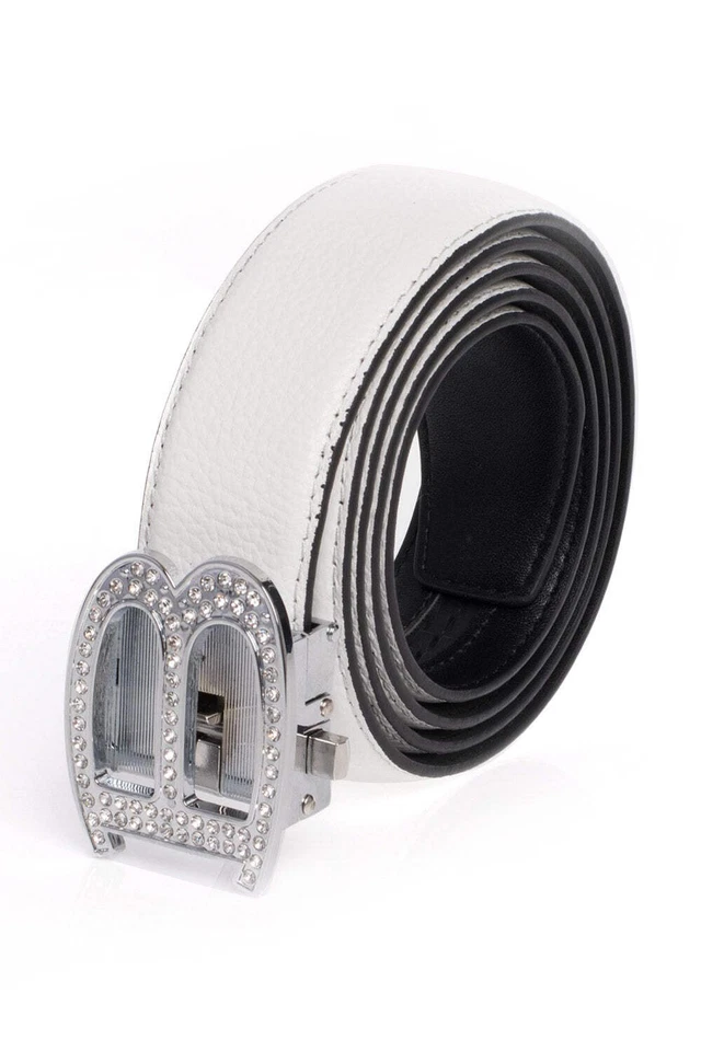 Cinto de couro Barabas masculino strass letra B fivela dourada BK810 - Imagem 3 de 4