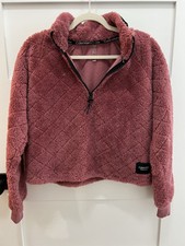 Calvin Klien Woman s Crop, Quarter Zip, Soft Fleece Pullover Dark Pink Size M