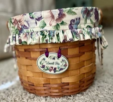 Longaberger Sweet Pea Basket 1996 with Flora Liner and Protector Tie On Handle