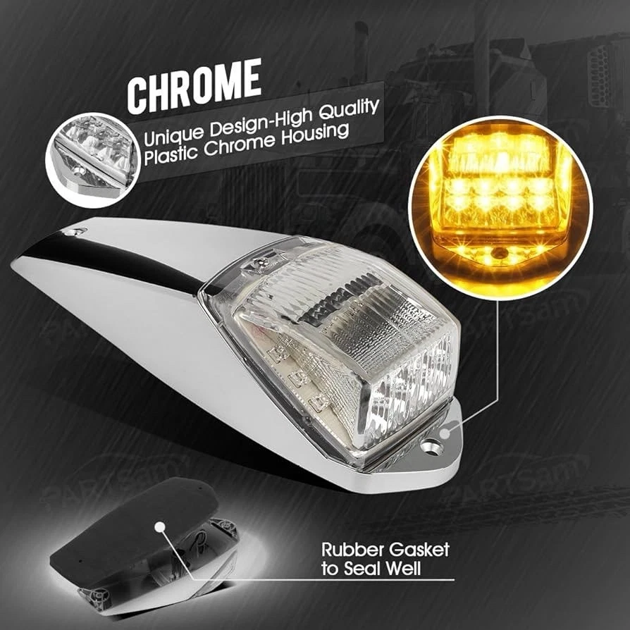 Truck Cab Lights 5PCS Clear/Amber Top Roof Running LED Marker Lights Waterproof - Image 3 of 4