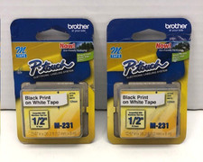 Brother P-touch M-231 Label Tape 1/2" Black Print on White Tape 2 Pack - NEW 