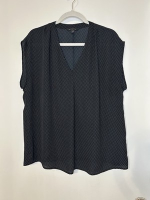 Banana Republic Black V-Neck Tunic Top with White Micro Dot Print