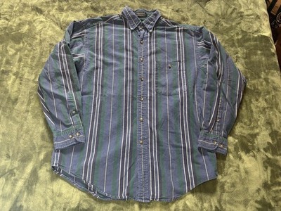Vintage Arrow Shirt Mens Large Blue Green Stripe Flannel Button Up Long Sleeve