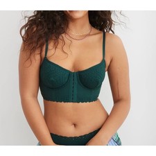 Aerie Forest Green Show Off Cozy Rib Corset Bra 34 D