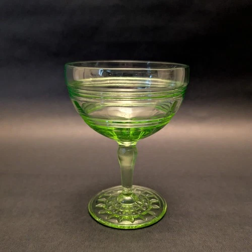 Vintage Hocking Green Uranium Glass Footed Dessert Bowl Glows UV 395nm