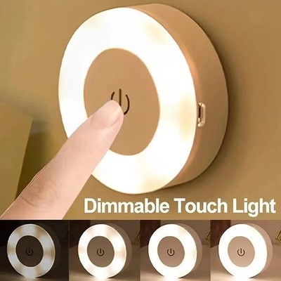 Touch LED Night Light USB Rechargeable Tap Push Lamp 3 Color Dimmable