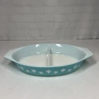 VINTAGE Turquoise PYREX Snow-Flake Divided Dish Cass. 1 1/2 QT #23- No Lid