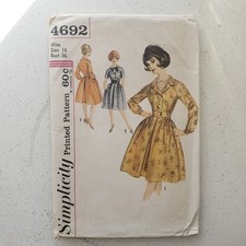 1960s Vintage Butterick 2348 36" Bust Fit Flare Shirtwaist Dress Sewing Pattern