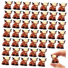 50 Pcs Mini Highland Figurines for Fairy Gardens,Miniature Landscapes, Cow