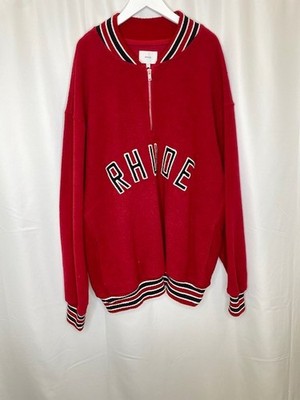 Rhude Quarter Zip Varsity Pullover Red Striped Cotton Assembled USA XL