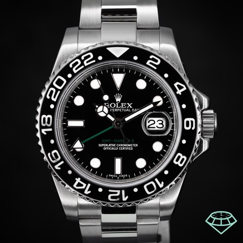 Rolex GMT Master II Black Bezel Complete Set Box & Papers 116710LN Green Arrow