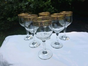 Vintage Italian Gold Rim Wine Glasses 6 1/2" Tall Greek Key Design