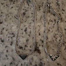 Small name tag pendant PRADA necklace in black.